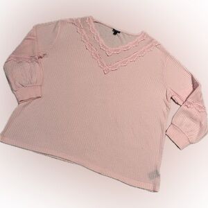 TORRID V-neck, waffle mesh inset, lightweight, pink, long sleeve top